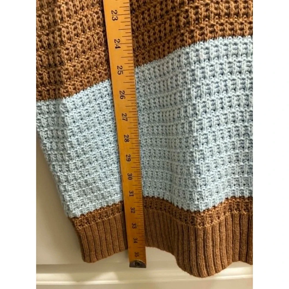 Old Navy Womens 3X Tunic Sweater Brown‎ Blue Colorblock Waffle Knit Cozy Plus